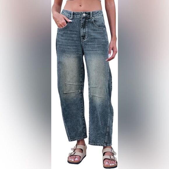 Blue Relaxed Fit Jeans with Faded Wash - Picture 1 of 8
